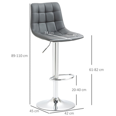 HOMCOM Adjustable Bar Stools Set of 2, Swivel PU Leather Upholstered Barstools with Tufted Seat and Back, Breakfast Bar Chairs for Kitchen Counter, Grey 