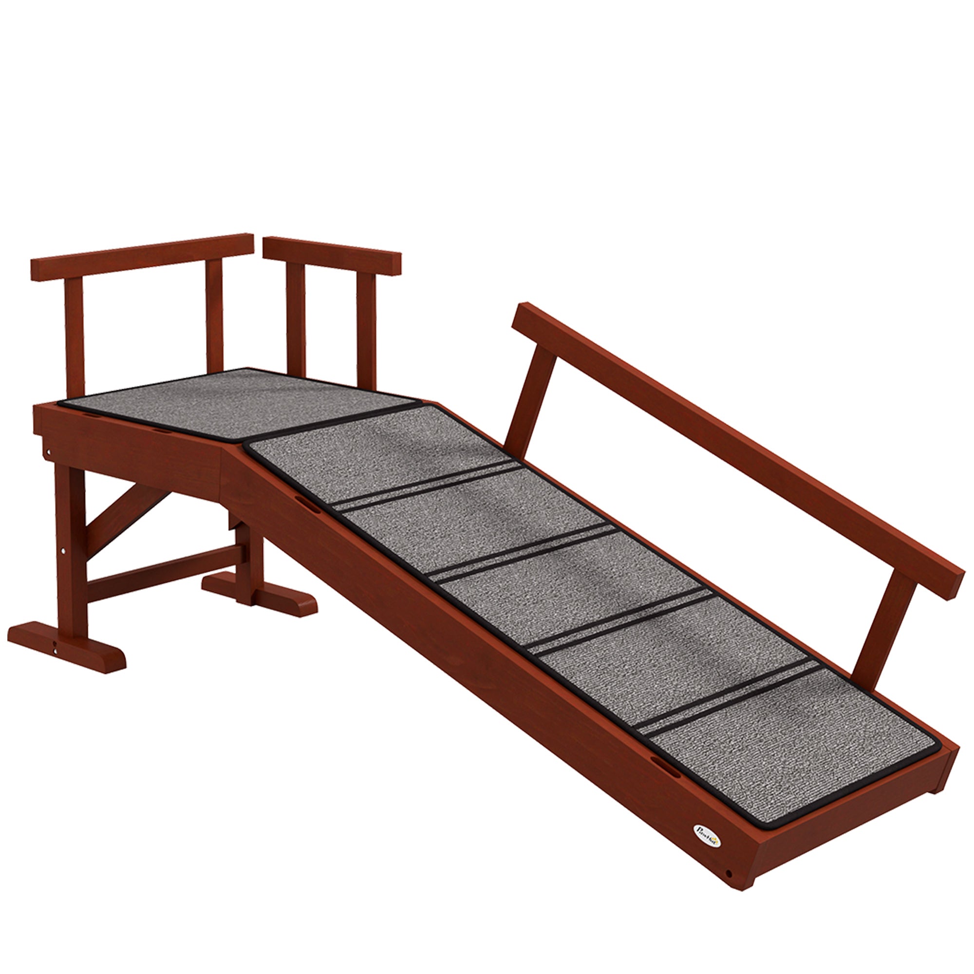 PawHut Wooden Dog Ramp with Removable Guardrails, Non-Slip Surface, 125 cm Long, Brown 
