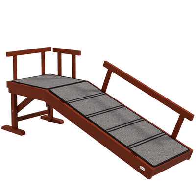 PawHut Wooden Dog Ramp with Removable Guardrails, Non-Slip Surface, 125 cm Long, Brown 