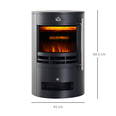 HOMCOM 1000W/2000W Freestanding Electric Fireplace, Indoor Heater Fire Stove with Log Burner Effect Flame, Thermostat Control 