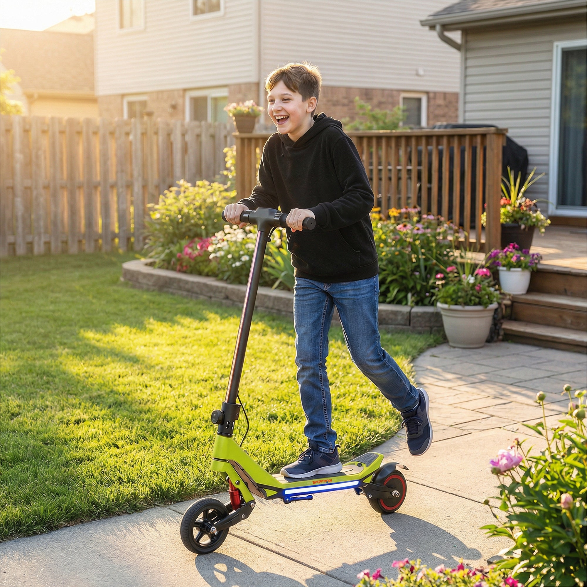 SPORTNOW Electric Scooter for Kids, Foldable E Scooter for Age Age 6+ with LED Display, RGB lights, Up to 16km/h, Green 