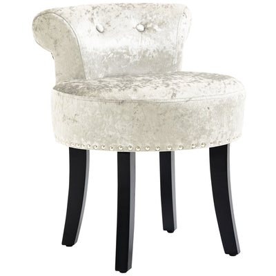 HOMCOM Dressing Table Stool with Rubber Wood Legs, Ice Velvet Vanity Stool for Living Room Bedroom, Beige 
