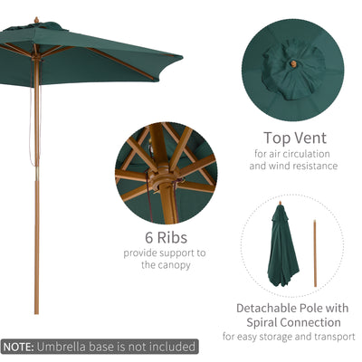 Outsunny 2.5m Wood Garden Parasol Sun Shade Patio Outdoor Wooden Umbrella Canopy Green 