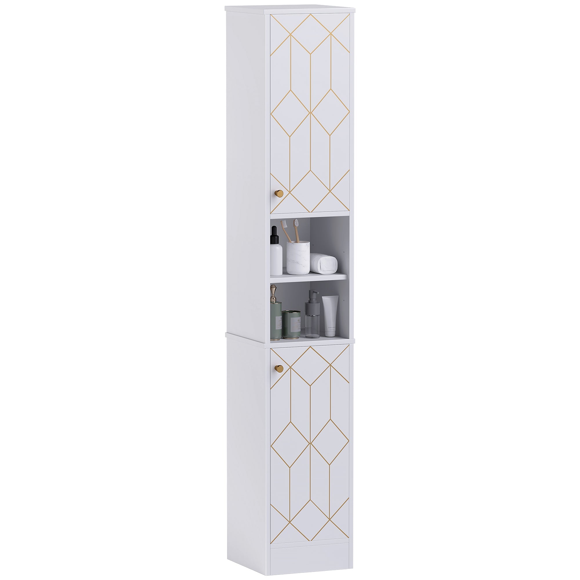 HOMCOM Tall Bathroom Storage Cabinet with Doors, Slim Bathroom Storage Unit with Adjustable Shelves, Freestanding Bathroom Storage Unit, White 