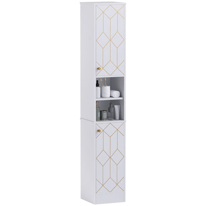 HOMCOM Tall Bathroom Storage Cabinet with Doors, Slim Bathroom Storage Unit with Adjustable Shelves, Freestanding Bathroom Storage Unit, White 