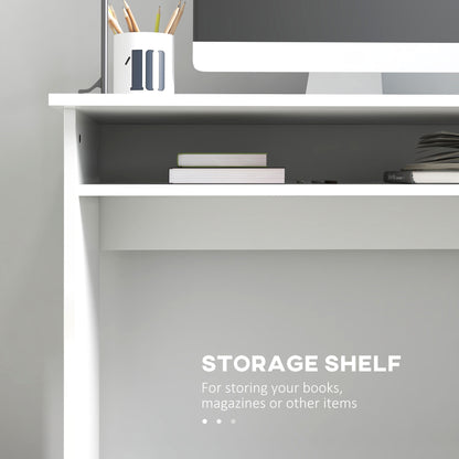 Vinsetto Home Office Chair and Computer Desk Set, Mesh Chair with Swivel Wheels, Study Desk with Storage Shelf, High Gloss White and Grey