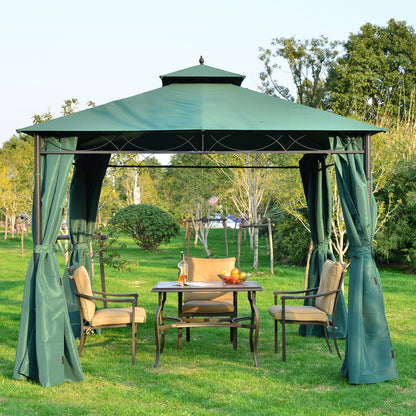 Outsunny 3(m) x 3(m) Metal Garden Gazebo Marquee Party Tent Patio Canopy Pavilion + Sidewalls - Green 