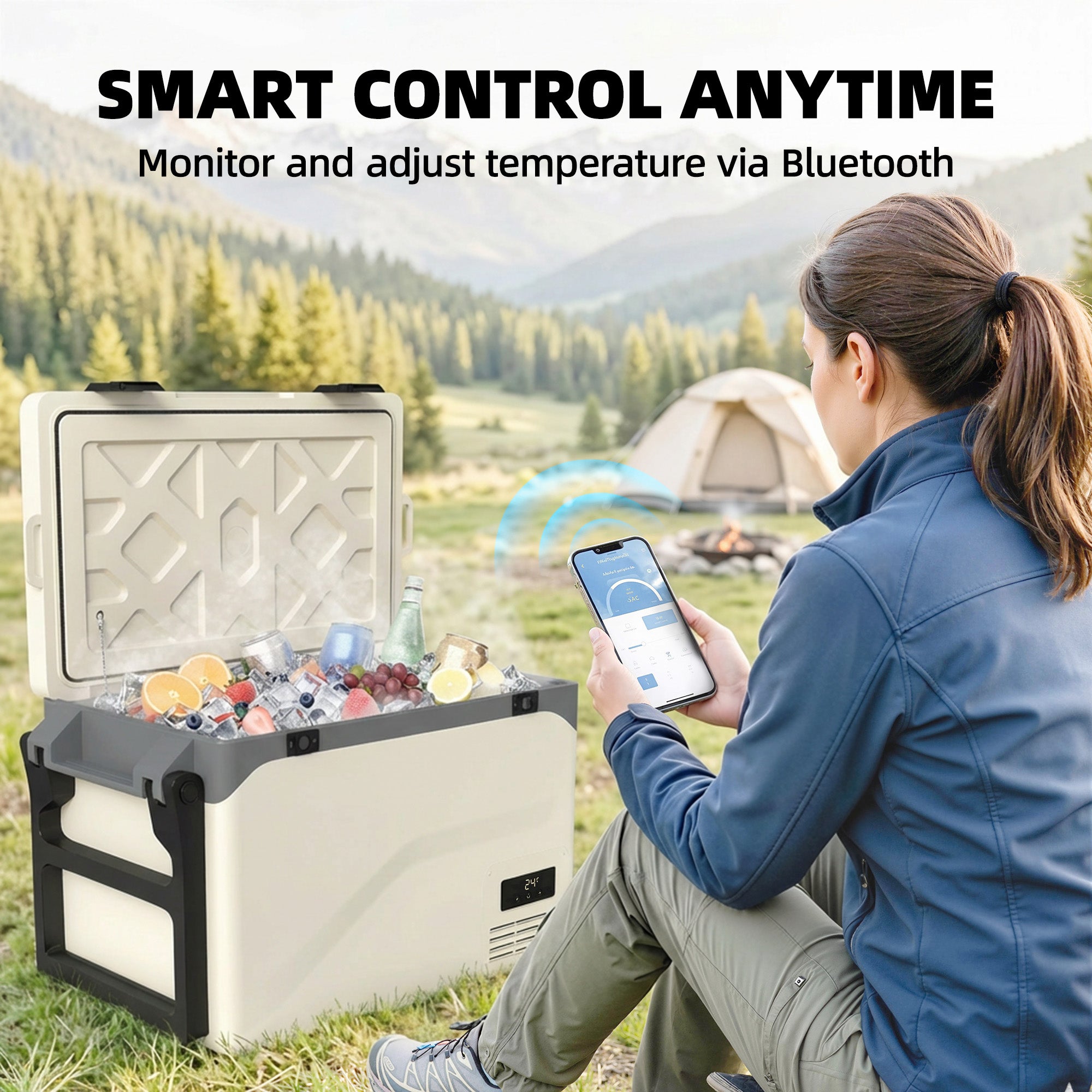 Outsunny 42.5L Compressor Car Fridge Freezer, Camping Refrigerator with App Control, 20℃-20℃ 
