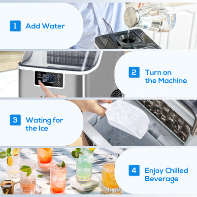 HOMCOM 3.2L Compact Ice Machine, with LCD Screen and Accessories - Silver-Tone 