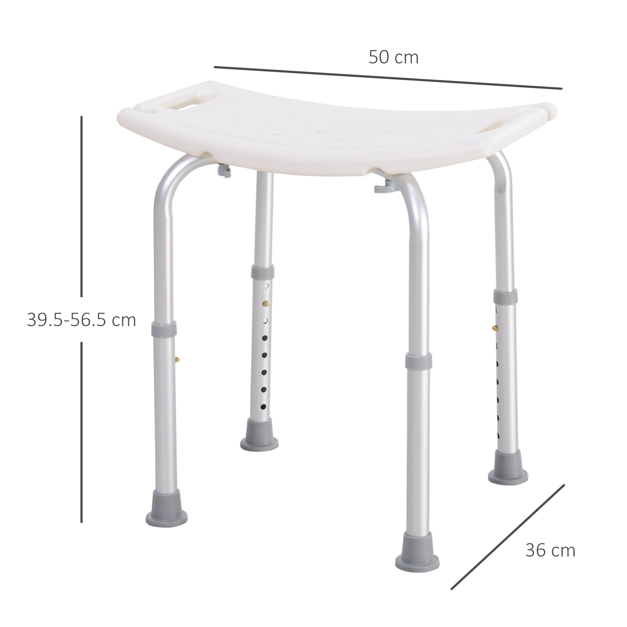 HOMCOM Height Adjustable Bath Stool, Aluminium Shower Stool with Non-Slip Pads for Elderly, Disabled, Seniors, Pregnant, White 