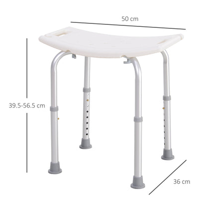 HOMCOM Height Adjustable Bath Stool, Aluminium Shower Stool with Non-Slip Pads for Elderly, Disabled, Seniors, Pregnant, White 