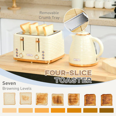 HOMCOM 3000W 1.7L Rapid Boil Kettle & 4 Slice Toaster, Kettle and Toaster Set with 7 Browning Controls and Crumb Tray, Beige 