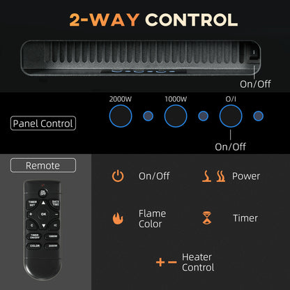 HOMCOM 127cm Electric Fireplace, 2000W Recessed and Wall Mounted Electric Fire with Remote Control, 9 Flame Colour and Crystal, Black 