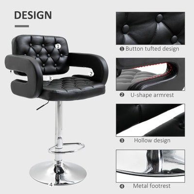 Set of 2 PU Leather Upholstered Swivel Bar Stool, Height Adjustable Barstool with Back, Armrest, Footrest for Kitchen 