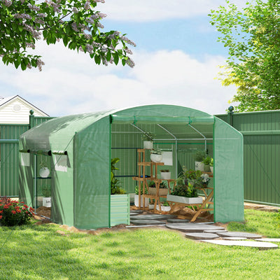 Outsunny 13 x 9.8ft Walk-In Polytunnel Greenhouse - Green 