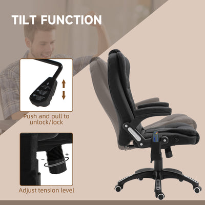 Vinsetto Massage Recliner Chair Heated Office Chair with Six Massage Points Linen-Feel Fabric 360\'c2\'b0 Swivel Wheels Black 