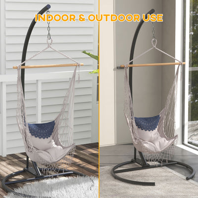 Outsunny Hanging Hammock Chair Stand with Round Base, C Hanging Swing Stand Frame for Swing/Egg/Hammock Chair, Indoor & Outdoor, Heavy Duty 330 lbs, Black 