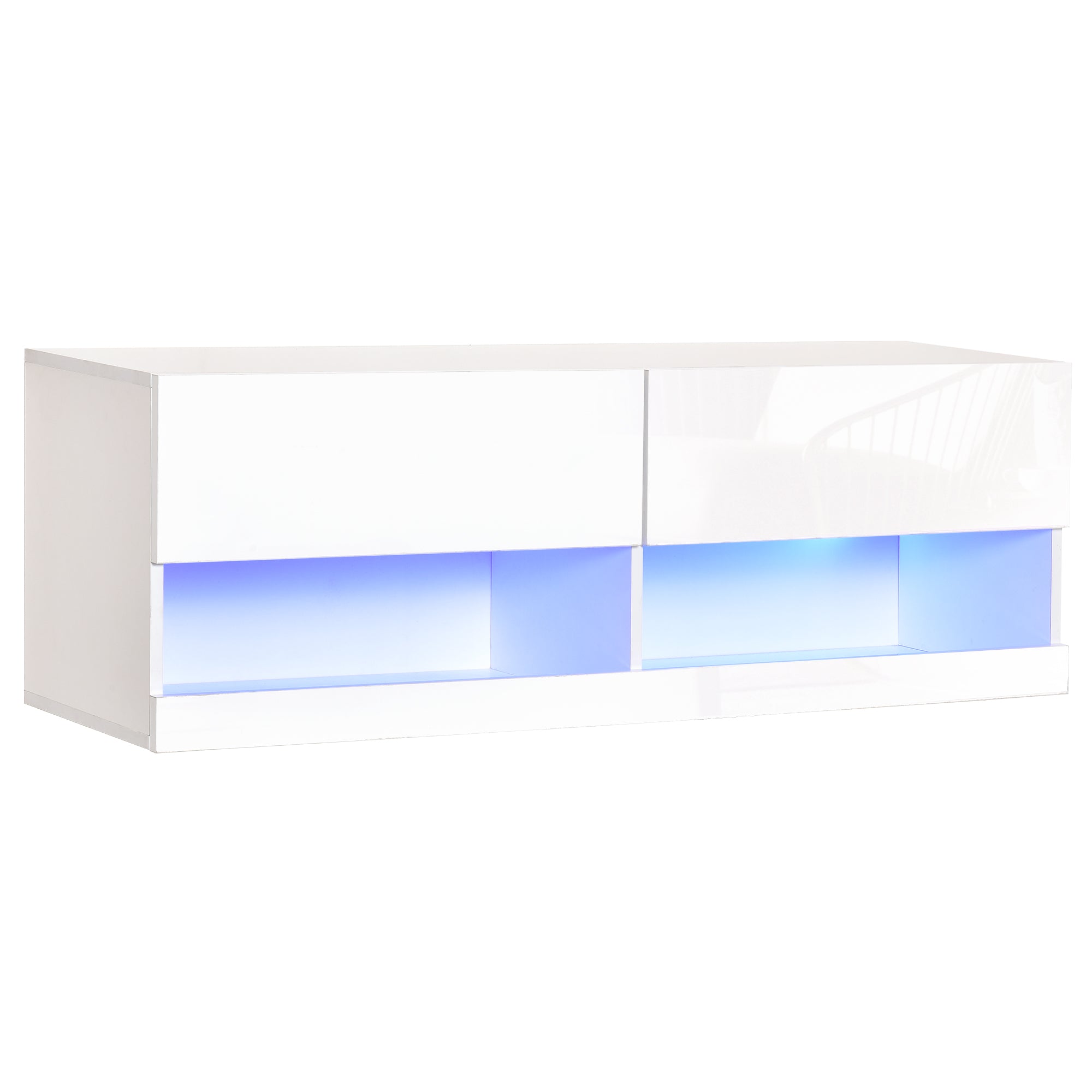 HOMCOM High Gloss TV Stand Cabinet with LED Lights, Wall Mount Media Unit for TVs up to 42 Inch for Living Room Bedroom 