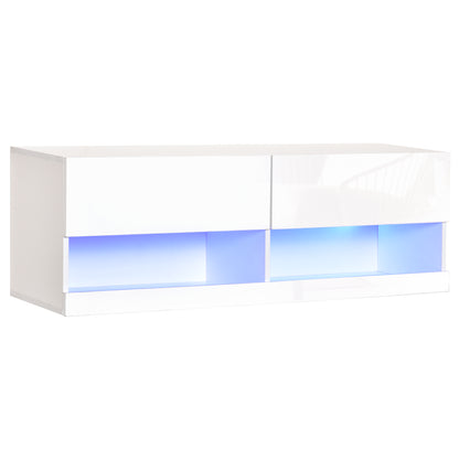 HOMCOM High Gloss TV Stand Cabinet with LED Lights, Wall Mount Media Unit for TVs up to 42 Inch for Living Room Bedroom 