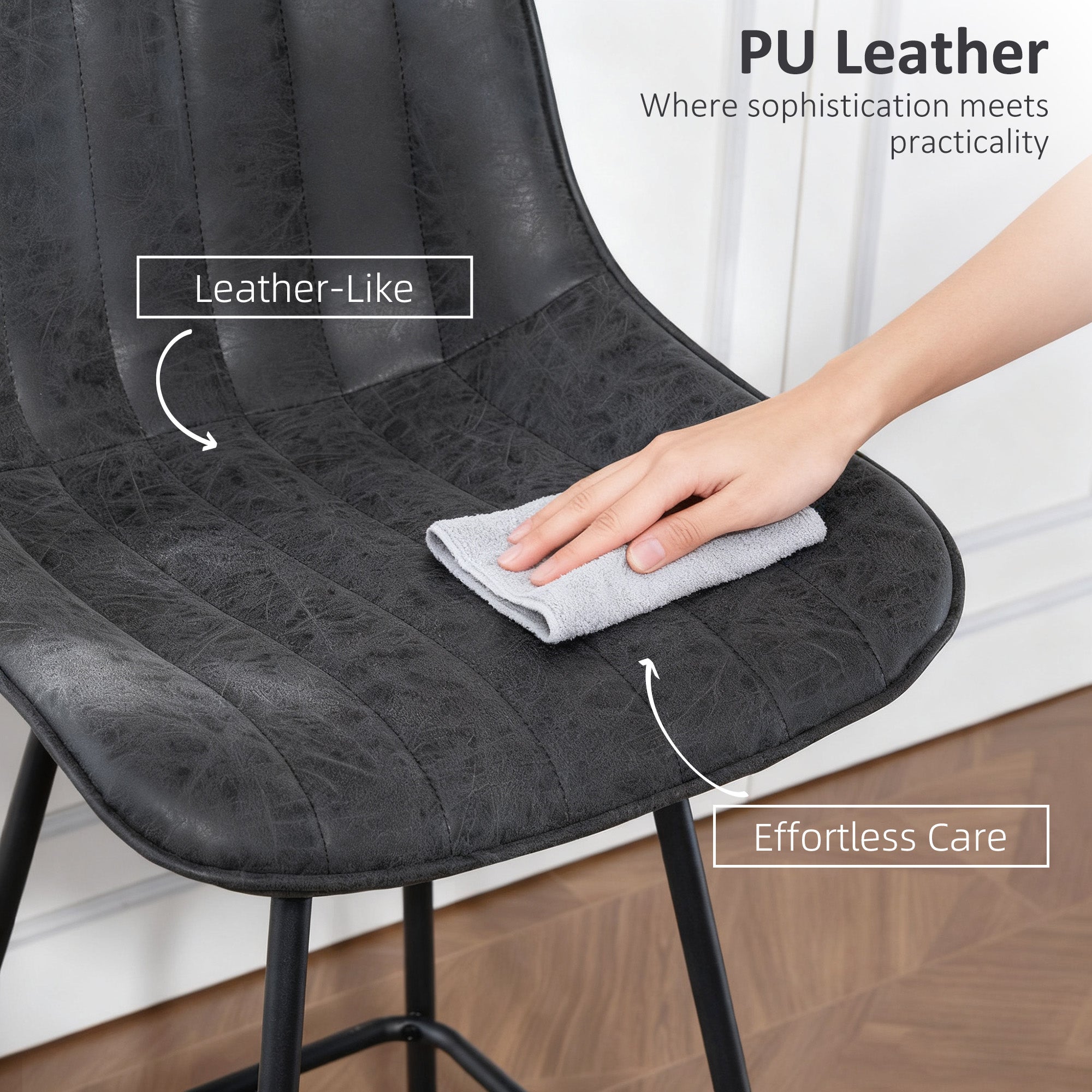 HOMCOM Set of 2 PU Leather Swivel Bar Stools - Black 
