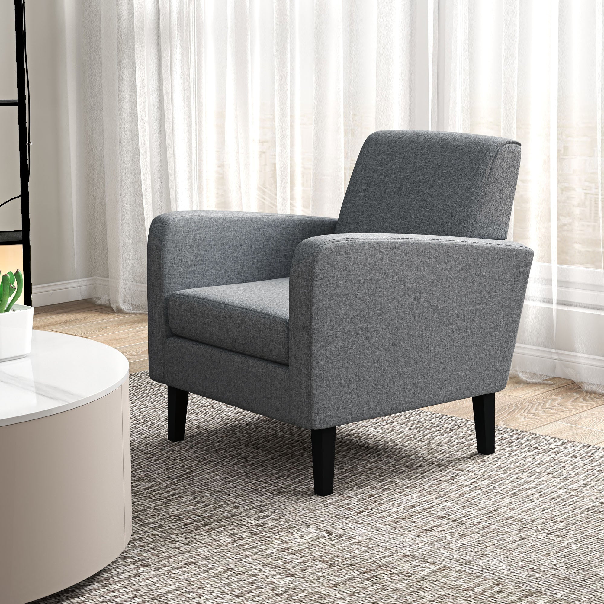 HOMCOM 2 Pieces Modern Armchairs with Rubber Wood Legs, Upholstered Accent Chairs, Single Sofa for Living Room, Bedroom, Grey 