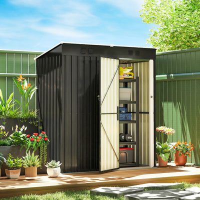 Outsunny 5 x 3 ft Lean-to Garden Shed, Outdoor Storage Shed with Lockable Door and Vents, Dark Grey 