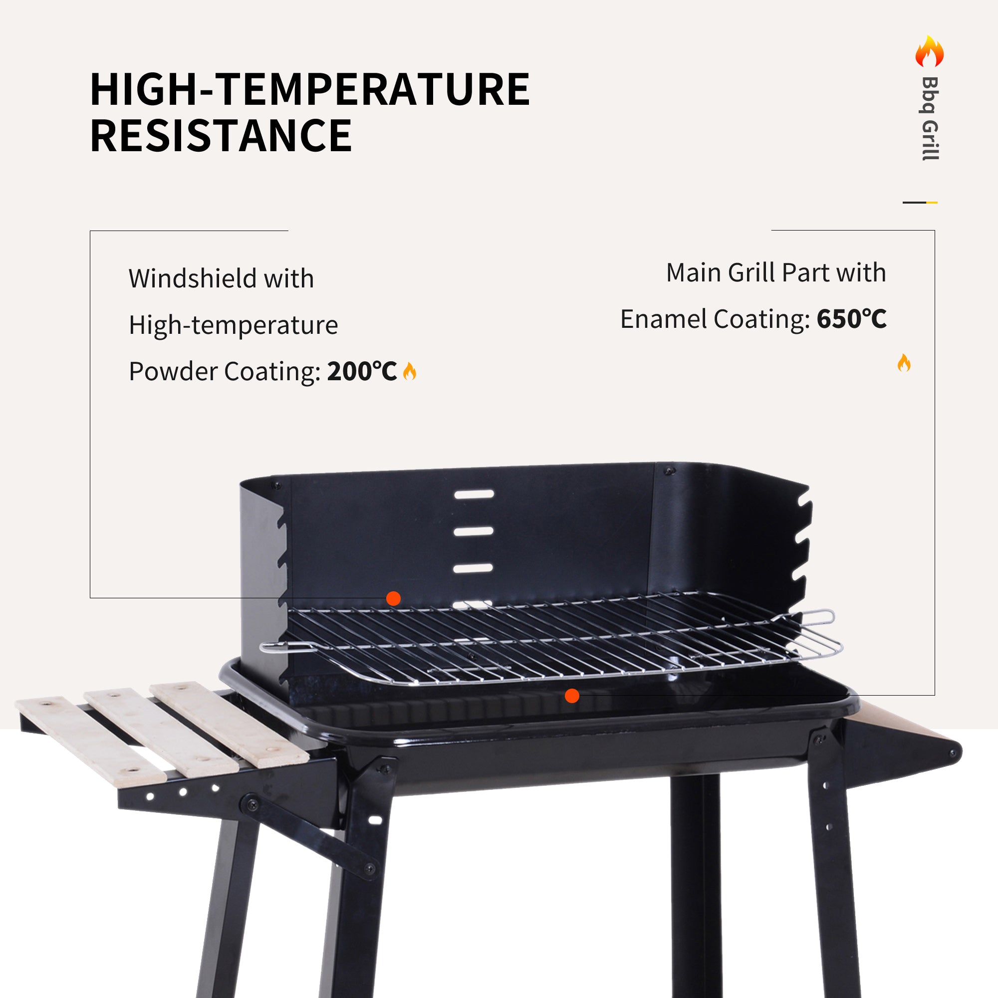 Outsunny Trolley Charcoal BBQ Barbecue Grill Outdoor Patio Garden Heating Smoker with Side Trays Storage Shelf and Wheels 
