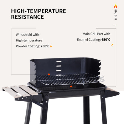 Outsunny Trolley Charcoal BBQ Barbecue Grill Outdoor Patio Garden Heating Smoker with Side Trays Storage Shelf and Wheels 