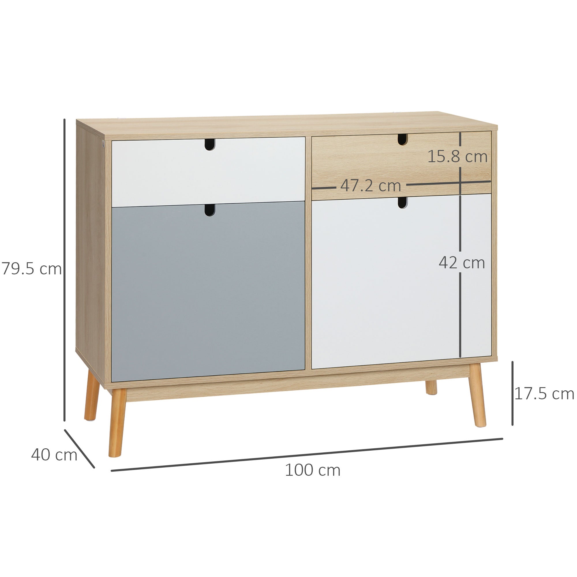 HOMCOM Sideboard, Kitchen Storage Cabinet with Drawers and Door Cupboards for Dining Room, Living Room, Entryway,100W x 40D x 79.5Hcm, Multicoloured 