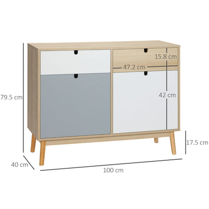 HOMCOM Sideboard, Kitchen Storage Cabinet with Drawers and Door Cupboards for Dining Room, Living Room, Entryway,100W x 40D x 79.5Hcm, Multicoloured 