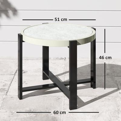 Outsunny Round Small Garden Table, 60cm Outdoor Side Table with Faux Marble Tempered Glass Top, Aluminium Frame for Garden, Patio, Balcony, Light Grey 