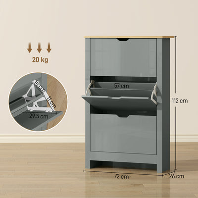 HOMCOM Slim Shoe Cabinet, Narrow Shoe Cupboard with 3 Flip Drawers, Adjustable Shelves for 18 Pairs of Shoes, Light Grey 