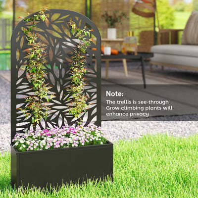 Outsunny Metal Garden Bed for Garden with Trellis, Wall Mounted or Freestanding Raised Planter with Curved Privacy Screen 