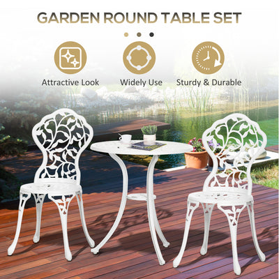 Outsunny 3 Pcs Aluminium Bistro Set Garden Furniture Dining Table Chairs Antique Outdoor Seat Patio Seater White 
