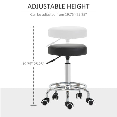 Vinsetto Round Rolling Stool, PU Leather Height Adjustable Stool Chair with Wheels and Swivel Seat for Salon, Massage, Spa, Home Kitchen, Black 