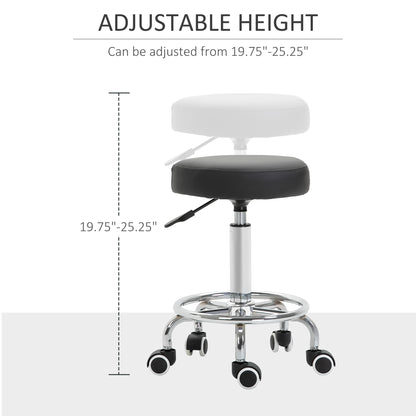 Vinsetto Round Rolling Stool, PU Leather Height Adjustable Stool Chair with Wheels and Swivel Seat for Salon, Massage, Spa, Home Kitchen, Black 