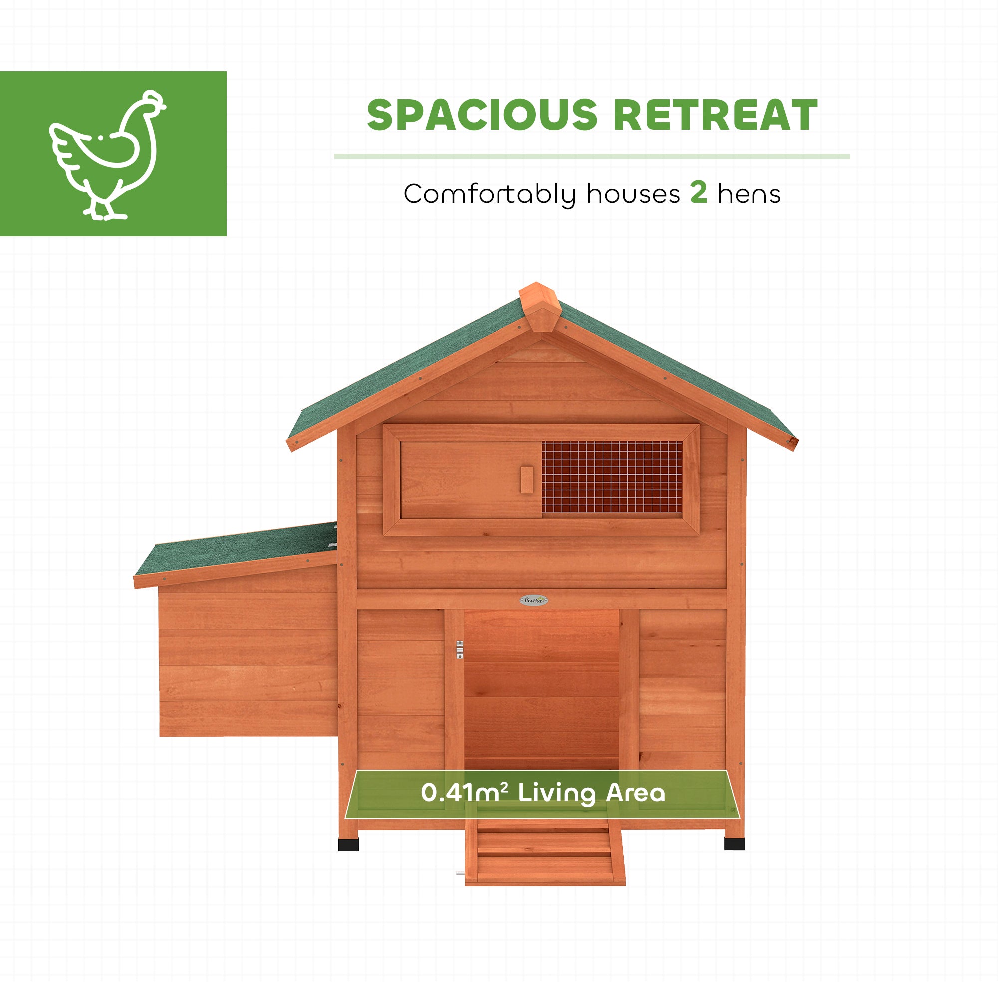 PawHut Chicken Coop, Wooden Hen House with Nesting Box, Pull-Out Tray, Sliding Window, Waterproof Roof, Perches and Ramp 