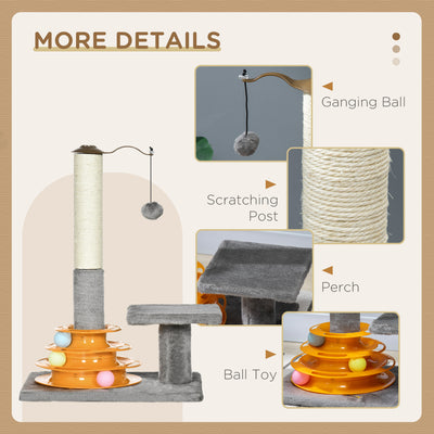 PawHut 56cm Cat Tree Tower Activity Centre, Climbing Stand Kitten House Furniture w/ Scratching Posts, Toy Ball - Grey 