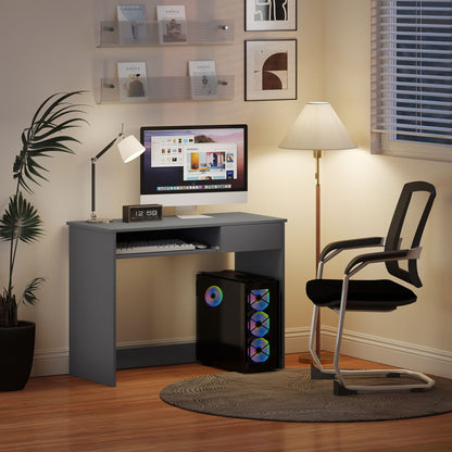 HOMCOM Compact Computer Desk with Keyboard Tray, Home Office Desk with Drawer for Bedroom Study, Grey 