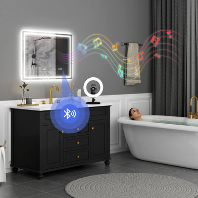 HOMCOM 60 x 80 cm Anti-Fog LED Bathroom Mirror, with Bluetooth and Clock - Silver Tone 