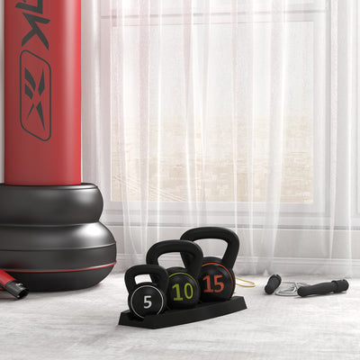 SPORTNOW Three-Piece Kettlebell Set, 5lbs, 10lbs, 15lbs with Storage Tray 