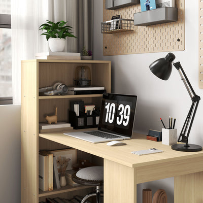 HOMCOM 120cm Modern Computer Desk Bookshelf Study Table Workstation PC Laptop Writing Home Office 6 Shelves, Natural Wood Finish 