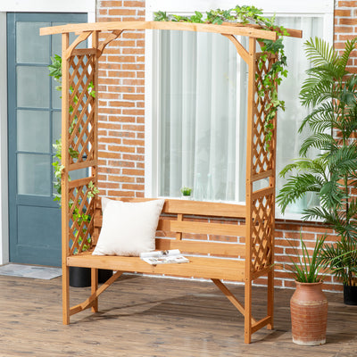 Outsunny Garden Bench, Wooden Garden Arbour with Seat for Vines/Climbing Plants, Brown 