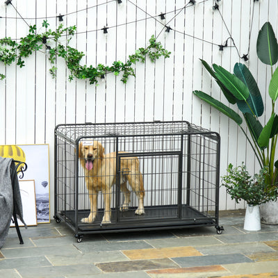 PawHut Metal Dog Cage Kennel Locking Door & Wheels Removable Tray Openable Top For Extra Large Pets 125 x 76 x 81 cm 