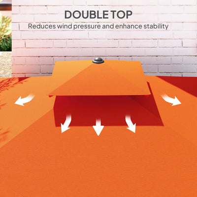 Outsunny 2.5m Cantilever Parasol with Easy Lever, Square Double Top Garden Parasol Umbrella with Ruffles and Cross Base, Overhanging Outdoor Sun Shades, Orange 