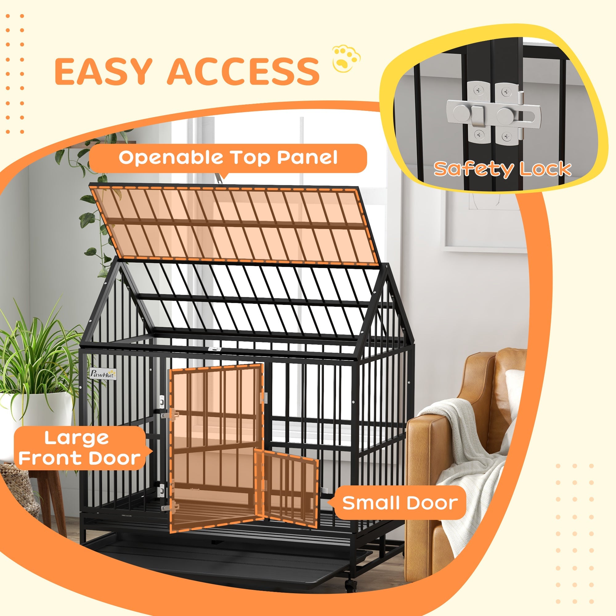 PawHut 48" Heavy Duty Dog Crate on Wheels, with Removable Tray, Openable Top, for L, XL Dogs - Black 