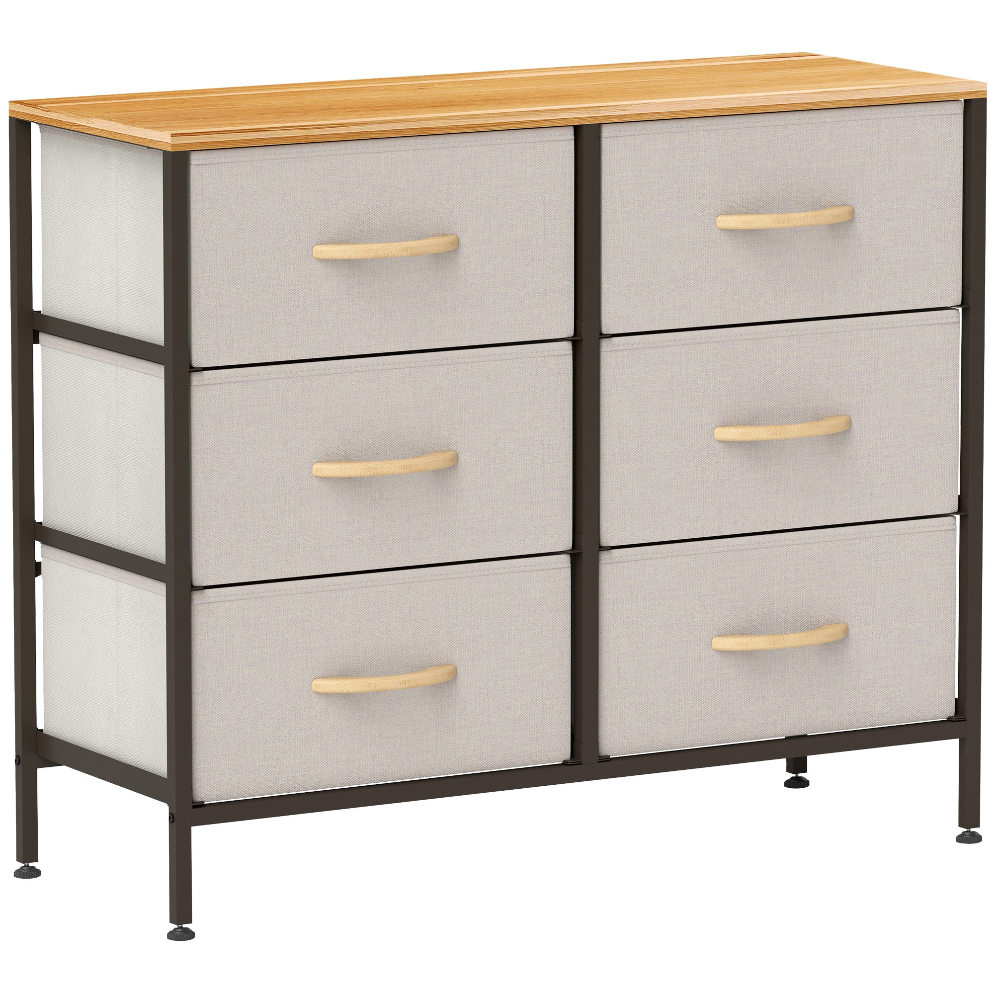 HOMCOM Fabric Chest of Drawers, Storage Drawers, Industrial Bedroom Dresser with 6 Fabric Drawers, Steel Frame and Wooden Top for Nursery, Living Room, Hallway, Cream White 