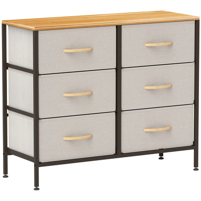 HOMCOM Fabric Chest of Drawers, Storage Drawers, Industrial Bedroom Dresser with 6 Fabric Drawers, Steel Frame and Wooden Top for Nursery, Living Room, Hallway, Cream White 