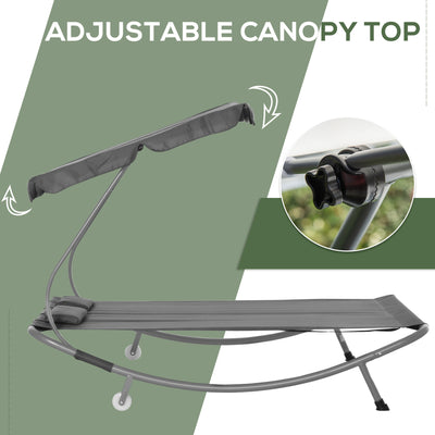 Outsunny Double Hammock Sun Lounger Bed with Canopy Shelter, Wheels & 2 Pillows, Grey 