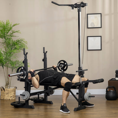 HOMCOM Adjustable Weight Bench with Pulley System, Incline Bench Press Set with Squat Rack, Leg Developer, Butterfly and Weight Storage, for Home Gym Full Body Workout 